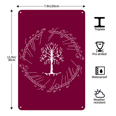 The Lord Of The Rings The White Tree Of Gondor Burgundy Metal Poster Wall Art Decor Sign