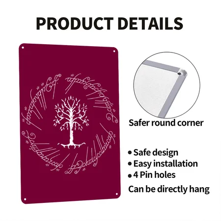 The Lord Of The Rings The White Tree Of Gondor Burgundy Metal Poster Wall Art Decor Sign