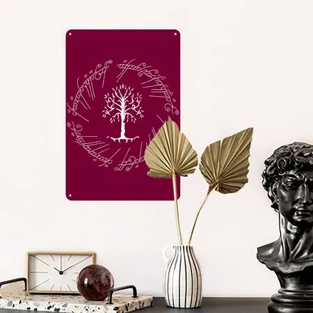 The Lord Of The Rings The White Tree Of Gondor Burgundy Metal Poster Wall Art Decor Sign