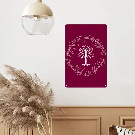 The Lord Of The Rings The White Tree Of Gondor Burgundy Metal Poster Wall Art Decor Sign
