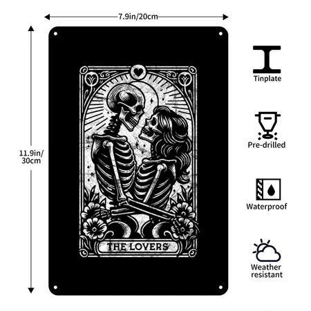 The Lovers Skeleton Couple Tarot Gothic Black Metal Poster Wall Art Decor Sign