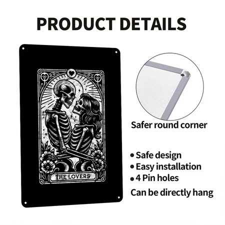 The Lovers Skeleton Couple Tarot Gothic Black Metal Poster Wall Art Decor Sign