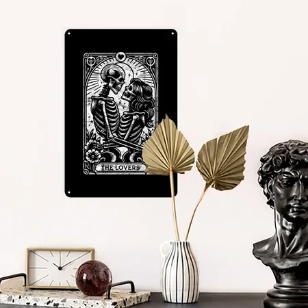 The Lovers Skeleton Couple Tarot Gothic Black Metal Poster Wall Art Decor Sign