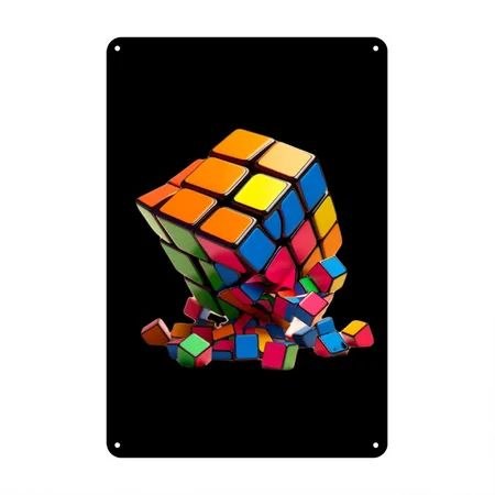 The Rubik's Cube Gift For Kids Players And All Black Metal Poster Wall Art Decor Sign