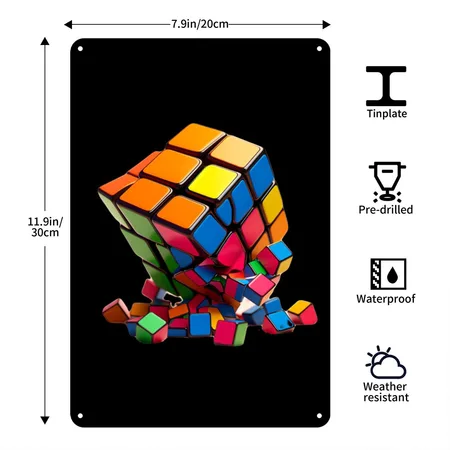 The Rubik's Cube Gift For Kids Players And All Black Metal Poster Wall Art Decor Sign