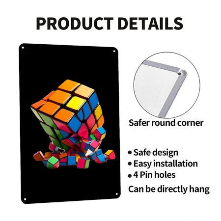 The Rubik's Cube Gift For Kids Players And All Black Metal Poster Wall Art Decor Sign