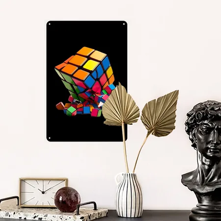 The Rubik's Cube Gift For Kids Players And All Black Metal Poster Wall Art Decor Sign