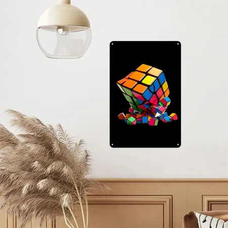 The Rubik's Cube Gift For Kids Players And All Black Metal Poster Wall Art Decor Sign