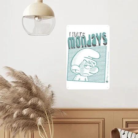 The Smurfs Gift Grouchy Smurf I Hate Mondays Mug White/cobalt Blue Metal Poster Wall Art Decor Sign