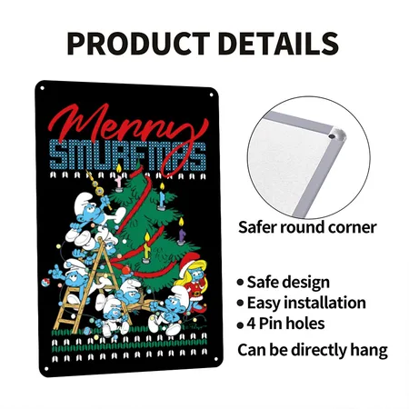 The Smurfs Merry Smurfmas Ugly Christmas Design Black Metal Poster Wall Art Decor Sign
