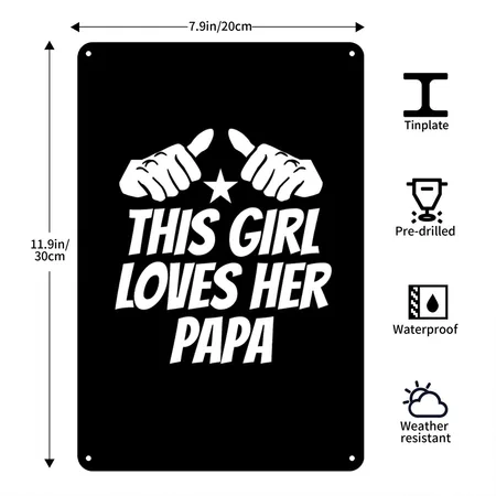 This Girl Loves Her Papa Black Metal Poster Wall Art Decor Sign