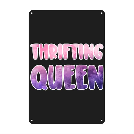 Thrifting Queen Purple Pink Watercolor Black/asphalt Metal Poster Wall Art Decor Sign