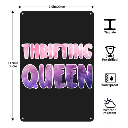 Thrifting Queen Purple Pink Watercolor Black/asphalt Metal Poster Wall Art Decor Sign