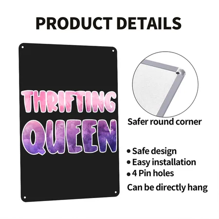 Thrifting Queen Purple Pink Watercolor Black/asphalt Metal Poster Wall Art Decor Sign