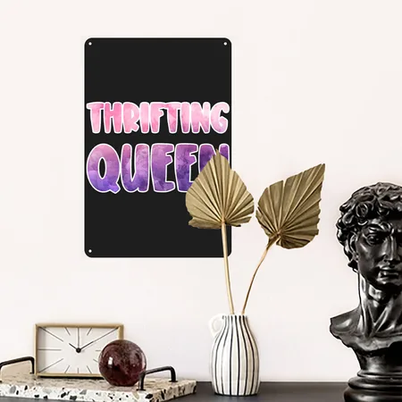 Thrifting Queen Purple Pink Watercolor Black/asphalt Metal Poster Wall Art Decor Sign