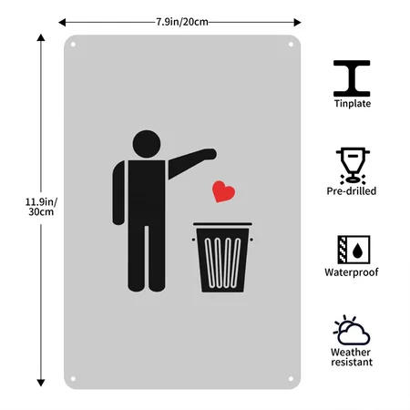 Throw Away Your Valentine's Day Heart Heather Gray Metal Poster Wall Art Decor Sign