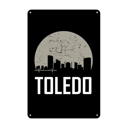 Toledo Full Moon Skyline Black Metal Poster Wall Art Decor Sign