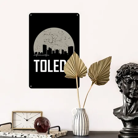 Toledo Full Moon Skyline Black Metal Poster Wall Art Decor Sign