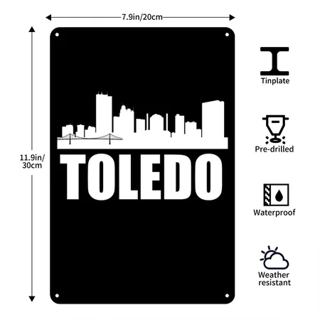 Toledo OH Skyline Black Metal Poster Wall Art Decor Sign