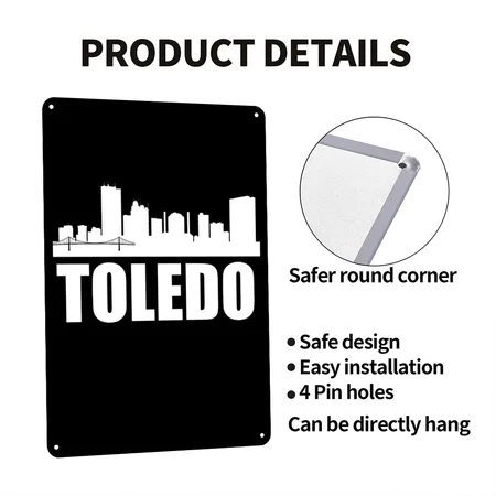 Toledo OH Skyline Black Metal Poster Wall Art Decor Sign