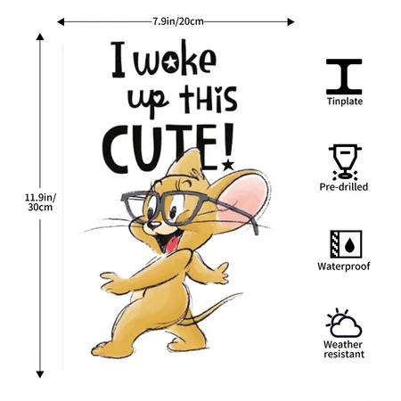 Tom And Jerry I Woke Up This Cute! White/black Metal Poster Wall Art Decor Sign