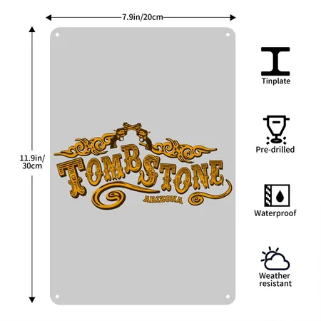 Tombstone Saloon Heather Gray Metal Poster Wall Art Decor Sign