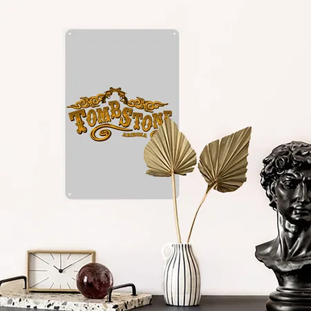 Tombstone Saloon Heather Gray Metal Poster Wall Art Decor Sign