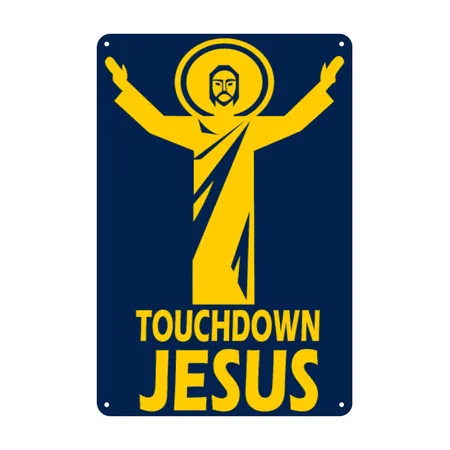 Touchdown Jesus Navy Metal Poster Wall Art Decor Sign