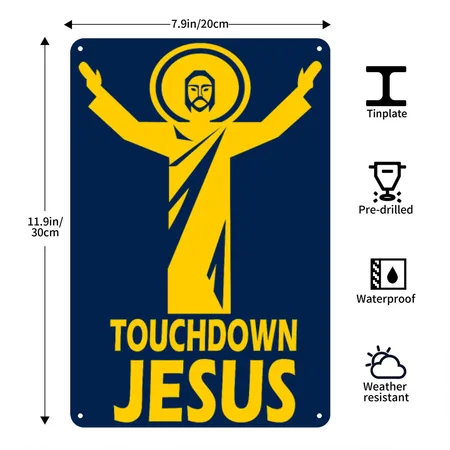 Touchdown Jesus Navy Metal Poster Wall Art Decor Sign