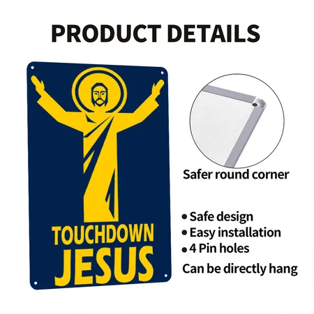 Touchdown Jesus Navy Metal Poster Wall Art Decor Sign
