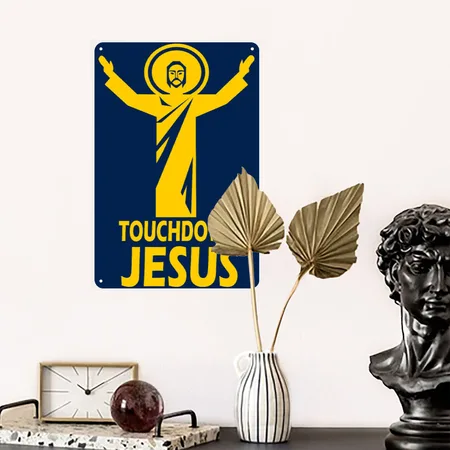 Touchdown Jesus Navy Metal Poster Wall Art Decor Sign