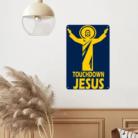 Touchdown Jesus Navy Metal Poster Wall Art Decor Sign