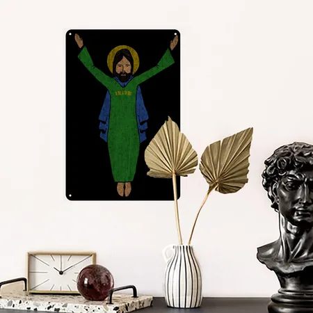 Touchdown Jesus Vintage Distressed Black/white Metal Poster Wall Art Decor Sign