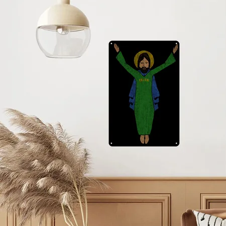 Touchdown Jesus Vintage Distressed Black/white Metal Poster Wall Art Decor Sign