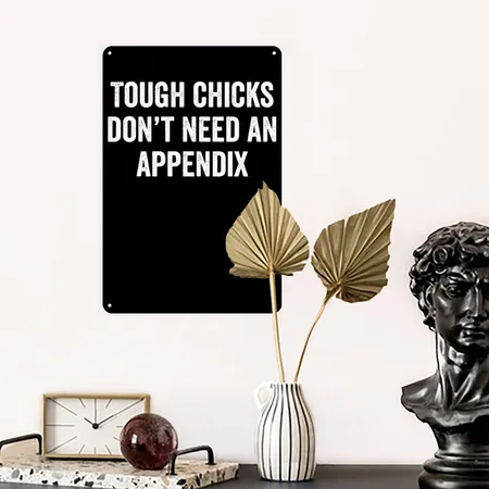 Tough Chicks Don't Need An Appendix Black Metal Poster Wall Art Decor Sign