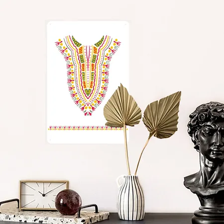 Traditional Dashiki Motif Ethnic White Metal Poster Wall Art Decor Sign