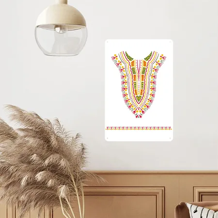 Traditional Dashiki Motif Ethnic White Metal Poster Wall Art Decor Sign