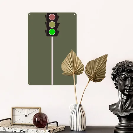 Traffic Signal Green Green Camo Metal Poster Wall Art Decor Sign