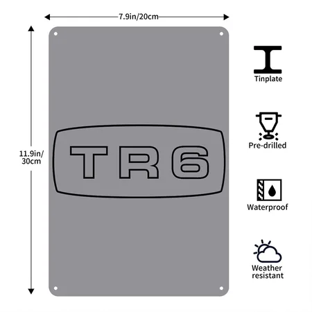 Triumph TR6 Emblem Script - Autonaut.com Gray Metal Poster Wall Art Decor Sign