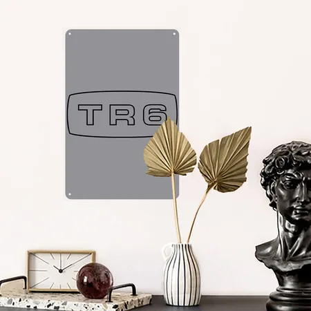 Triumph TR6 Emblem Script - Autonaut.com Gray Metal Poster Wall Art Decor Sign