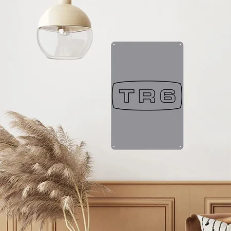 Triumph TR6 Emblem Script - Autonaut.com Gray Metal Poster Wall Art Decor Sign