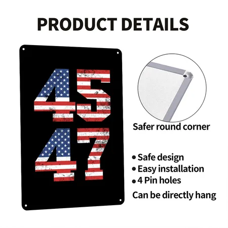 Trump 45 47 American Flag President Trump 24 Black Metal Poster Wall Art Decor Sign