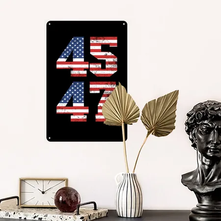 Trump 45 47 American Flag President Trump 24 Black Metal Poster Wall Art Decor Sign