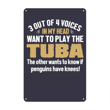 Tuba Player Voices In My Head Midnight Navy Metal Poster Wall Art Decor Sign