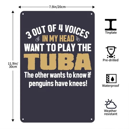 Tuba Player Voices In My Head Midnight Navy Metal Poster Wall Art Decor Sign