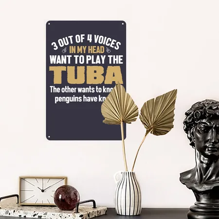 Tuba Player Voices In My Head Midnight Navy Metal Poster Wall Art Decor Sign
