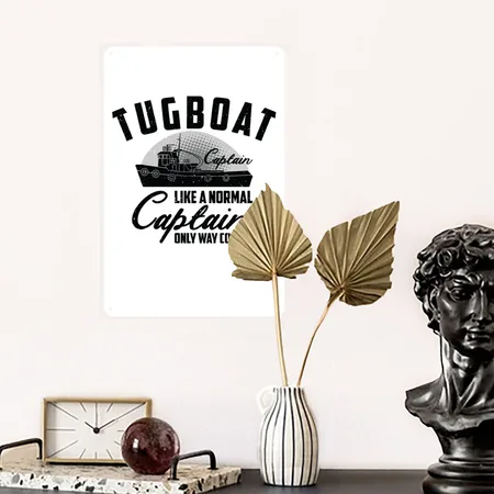 Tugboat Watercraft Cool Tugboat Captain Sailing White Metal Poster Wall Art Decor Sign