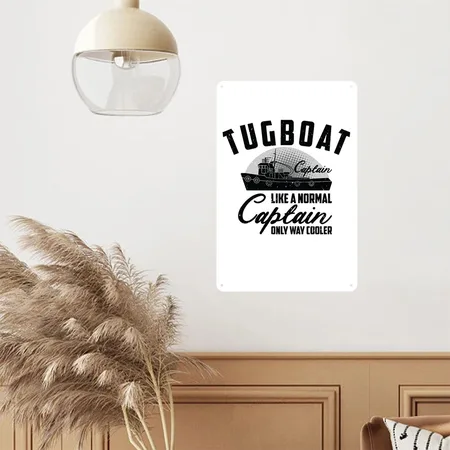 Tugboat Watercraft Cool Tugboat Captain Sailing White Metal Poster Wall Art Decor Sign
