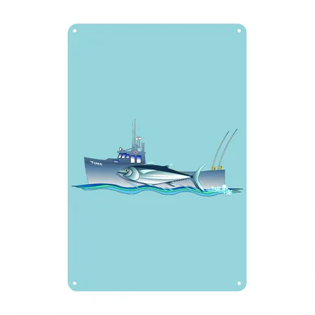 Tuna & Boat Blue Lagoon Metal Poster Wall Art Decor Sign