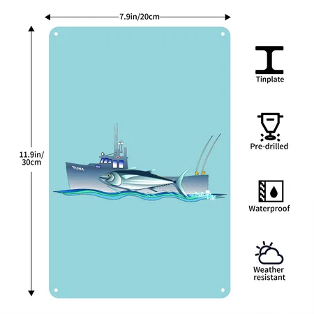 Tuna & Boat Blue Lagoon Metal Poster Wall Art Decor Sign
